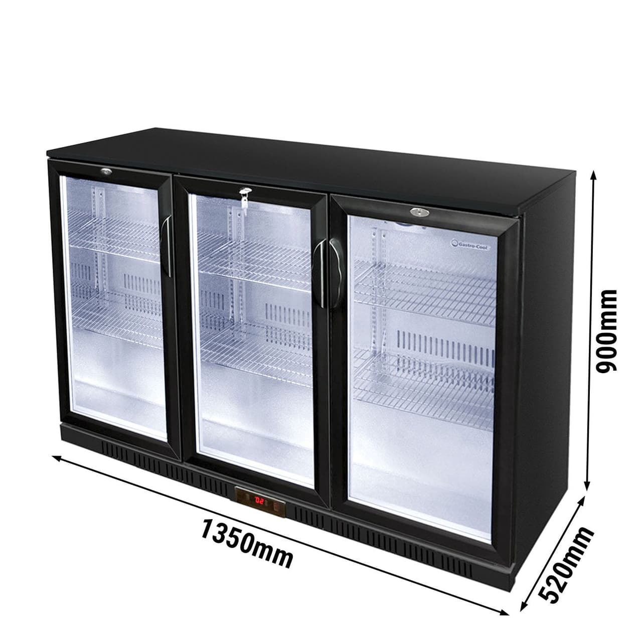 GASTRO-COOL | Barkühlschrank - 1350mm - 312 Liter - mit 3 Glasflügeltüren - Schwarz