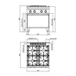 Gasherd - mit 4 Brennern - 28 kW