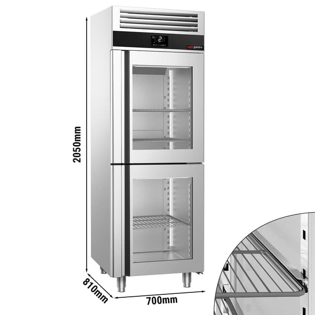 Kühlschrank Edelstahl PREMIUM - GN 2/1 - 700 Liter - mit 2 Glashalbtüren