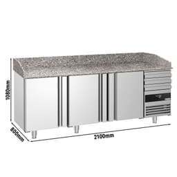 Pizzakühltisch PREMIUM - 2150x800mm - mit 3 Türen & 3 Schubladen