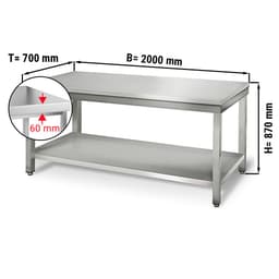 Edelstahl Arbeitstisch ECO - 2000x700mm - mit Grundboden ohne Aufkantung