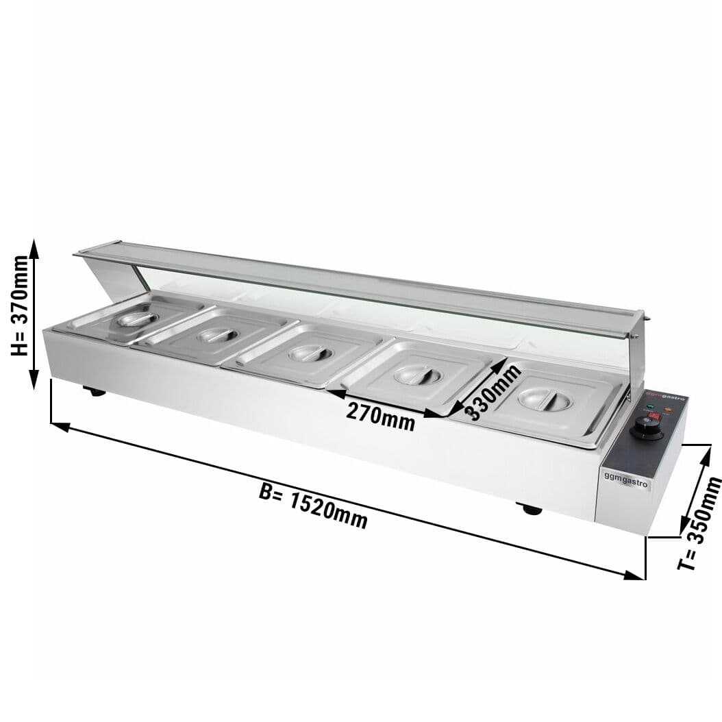 Aufsatz-Bainmarie mit Glas Spuckschutz - Elektro - mit 5 Becken GN 1/2