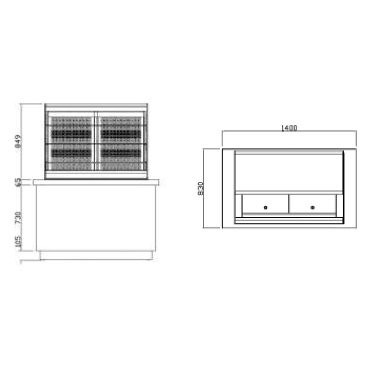 Kühlvitrine PRAG - 1400mm - 3 Ablagen - inkl. Nachtvorhang