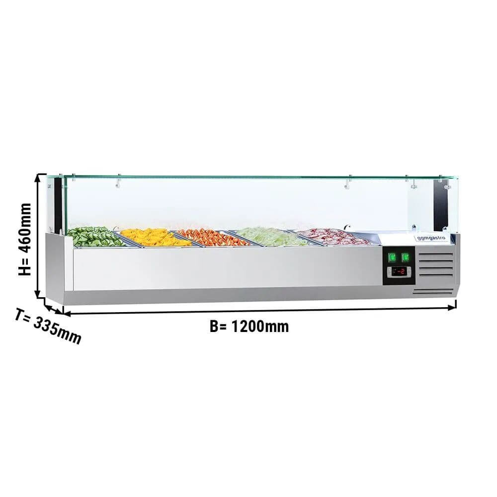 Kühlaufsatzvitrine PREMIUM mit LED-Licht - 1200x335mm - 5x GN 1/4