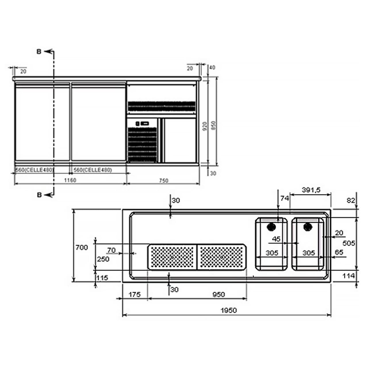 Biertheke Premium PLUS - 1950x700mm - 1 Tür & 2 Schubladen