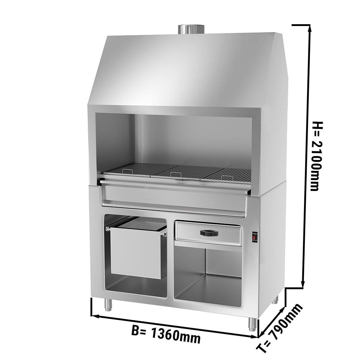 Holzkohlegrill BERLIN - 1360mm - Edelstahloptik