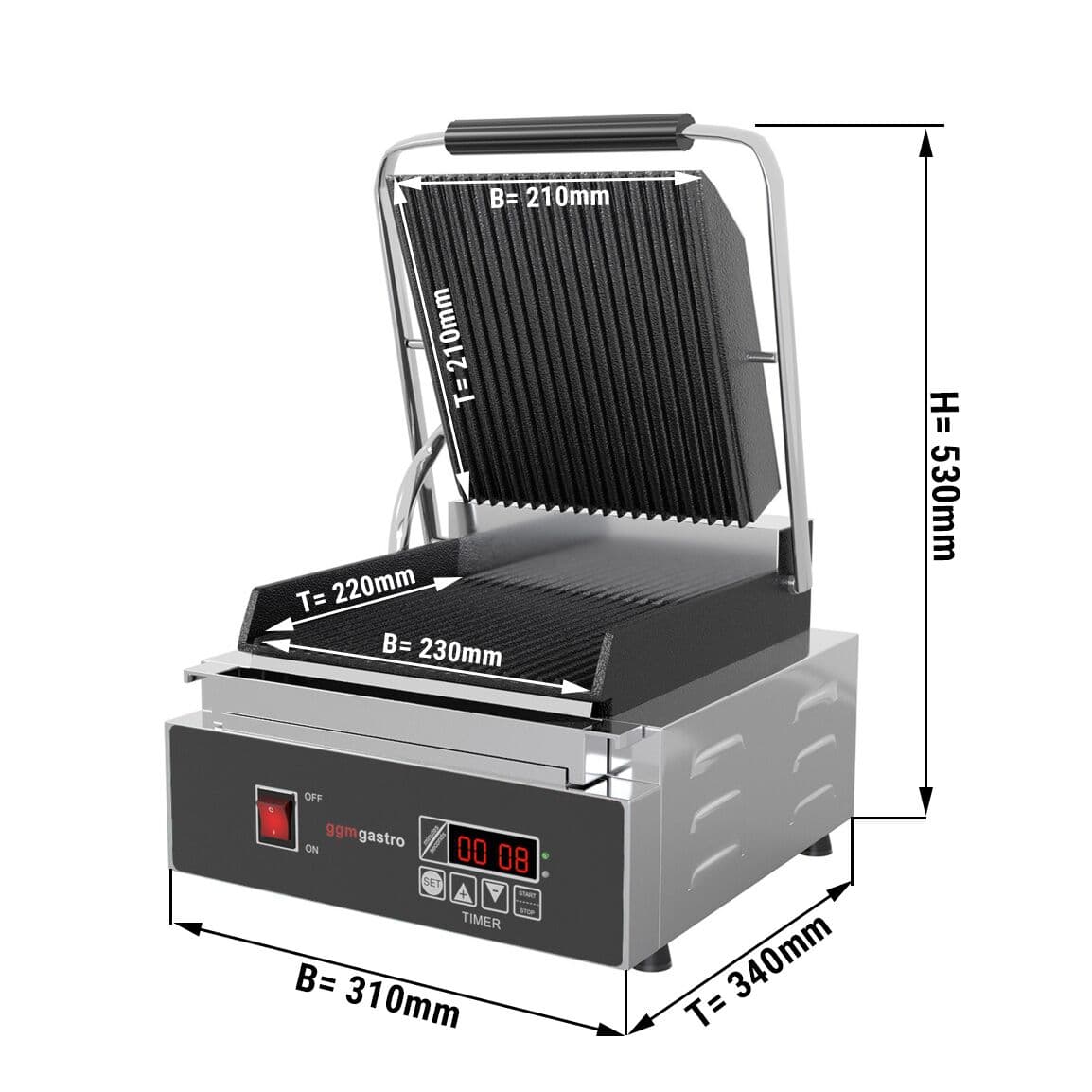 Kontaktgrill - 1,8 kW - Digital - oben & unten Gerillt - Grillfläche: 230x220mm