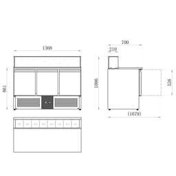 Saladette PREMIUM - 1368mm - 3 Türen - mit Glasaufsatz für 8x GN 1/6