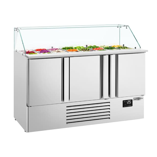 Saladette Premium PLUS - 1460mm - 3 Türen - mit Glasaufsatz für 9x GN 1/3 & 6x 1/6 GN