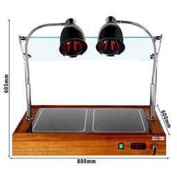 Warmhalteplatte - 1,3 kW - mit 2 Wärmelampen - Holzoptik