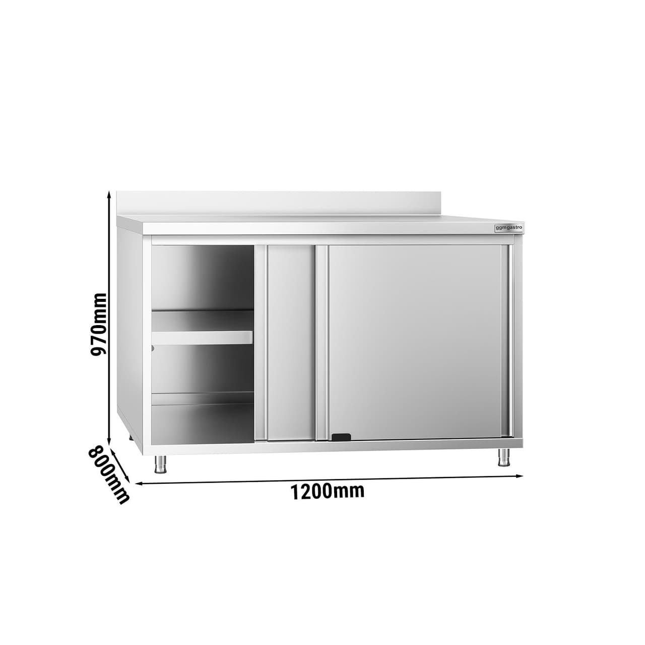 Edelstahl Arbeitsschrank PREMIUM - 1200x800mm - mit Schiebetür & Aufkantung