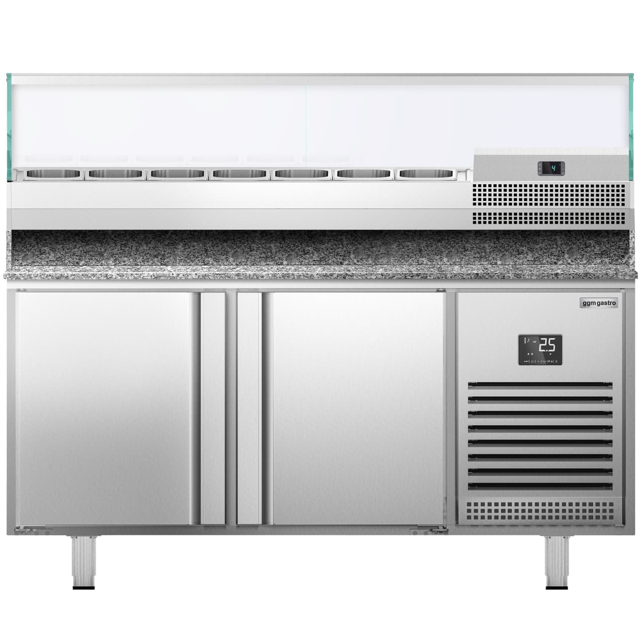 Pizzakühltisch Premium PLUS - 1783x800mm - mit 2 Türen - inkl. Kühlaufsatzvitrine - 7x GN 1/4