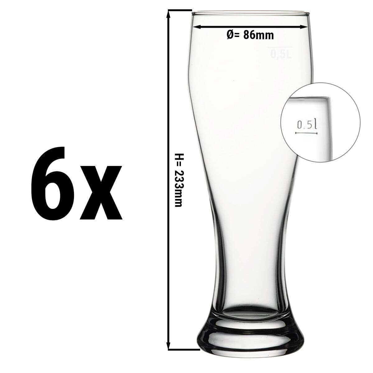 (6 Stück) Weizenbierglas - BEER SPECIALS - 665 ml - geeicht bei 500 ml