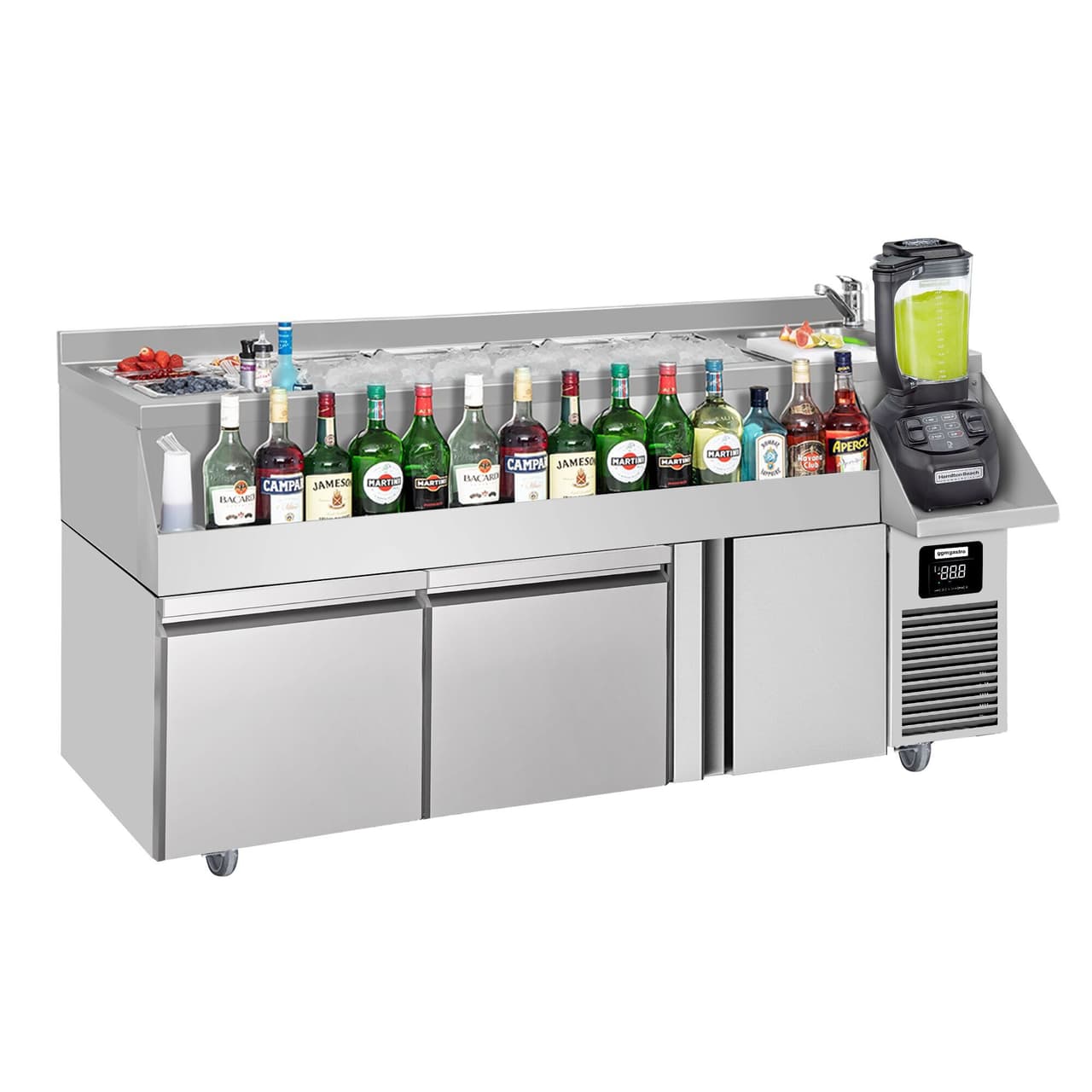 Bar- & Getränkekühltisch - 1600x600mm - 235 Liter - mit 1 Tür, 2 Schubladen & Ablagen