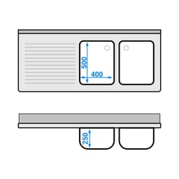 Spülmaschinen-Spülschrank - 1600x700mm - mit 2 Becken rechts