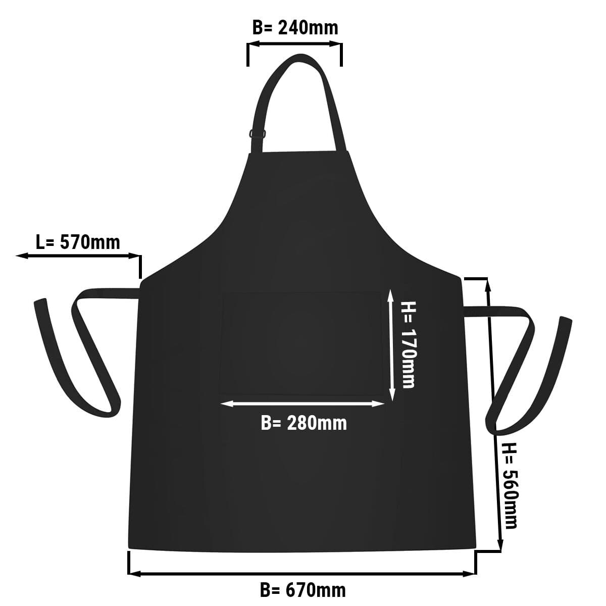 (5 Stück) Bistroschürze - Schwarz - B x H: 67 x 84 cm