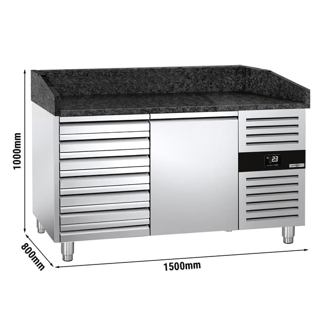 Pizzakühltisch PREMIUM - 1500x800mm - mit 1 Tür & 7 Schubladen