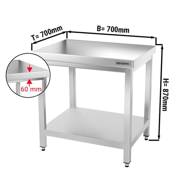 Edelstahl Arbeitstisch PREMIUM - 700x700mm - mit Grundboden ohne Aufkantung