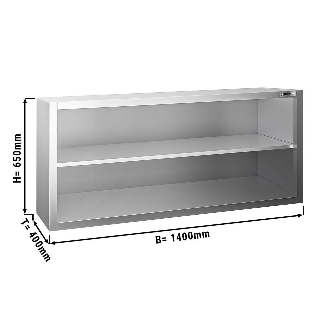 Edelstahl Wandhängeschrank PREMIUM - 1400x400mm - ohne Schiebetür - 650mm hoch