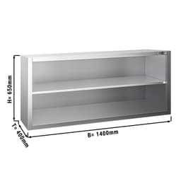 Edelstahl Wandhängeschrank PREMIUM - 1400x400mm - ohne Schiebetür - 650mm hoch