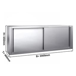 Edelstahl Wandhängeschrank PREMIUM - 2000x400mm - mit Schiebetür - 650mm hoch