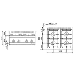 Gasherd - 16 kW - 4 Brenner - inkl. Unterbau mit 2 Türen