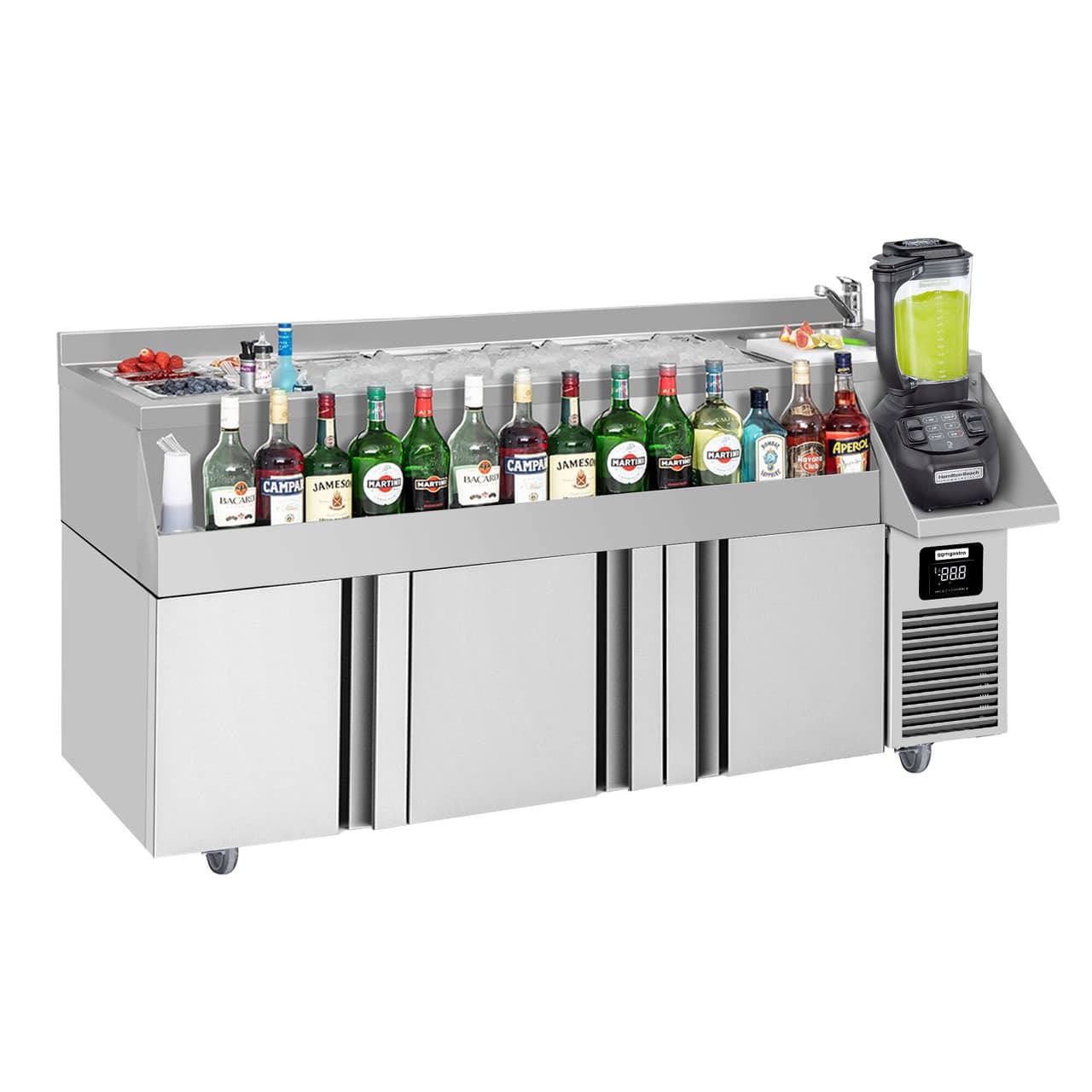 Bar- & Getränkekühltisch - 1600x600mm - 235 Liter - mit 3 Türen & Ablagen