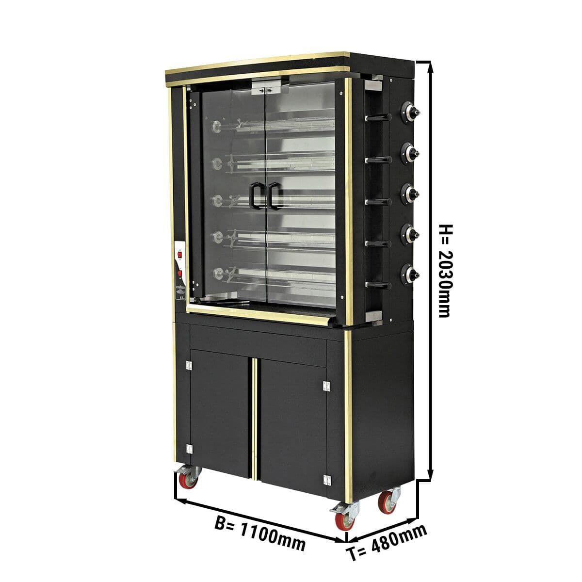 Elektro Hähnchengrill - 16,5kW - mit 5 Spießen für bis zu 30 Hähnchen - Schwarz