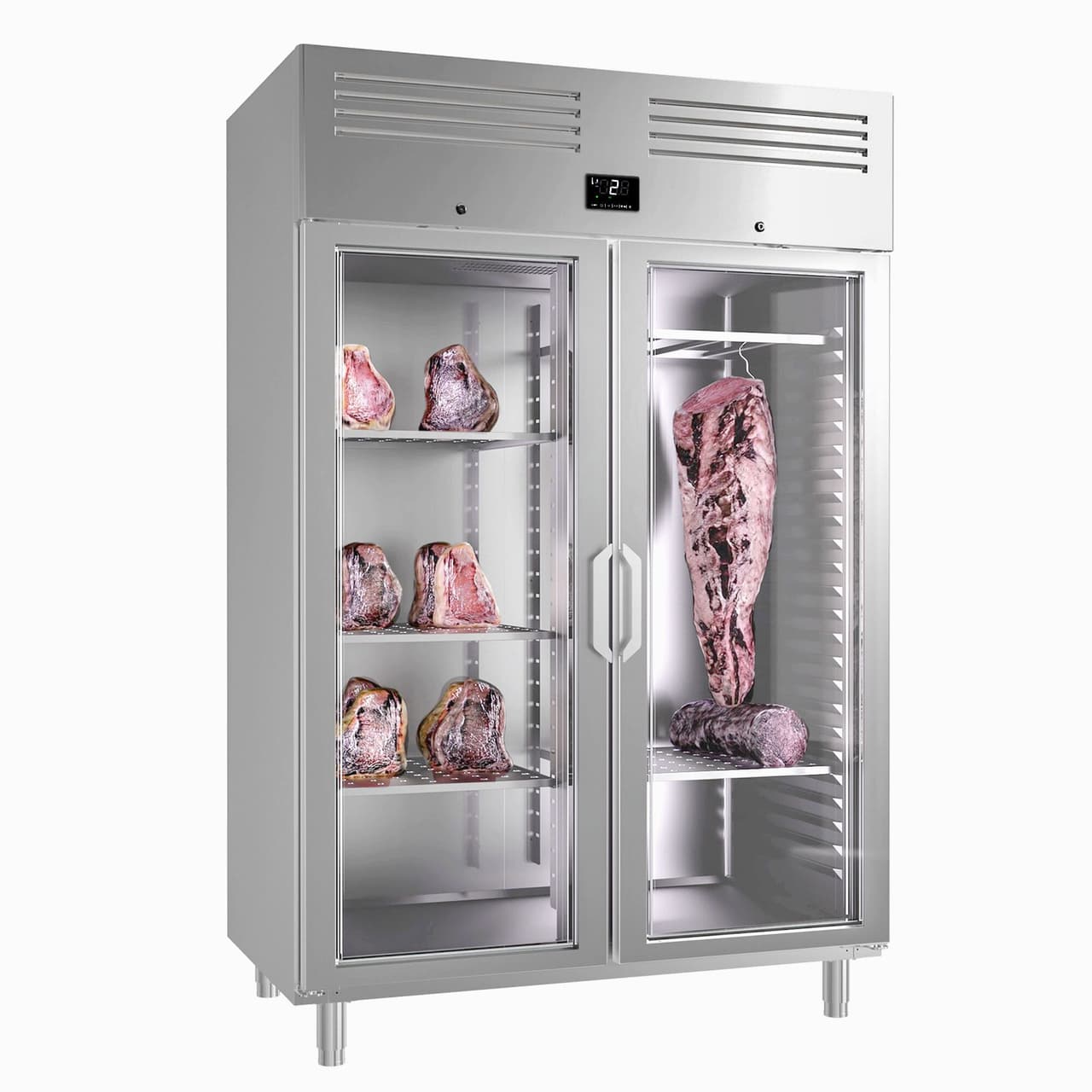 Dry Aging Fleischreifeschrank - 1300mm - mit 2 Glastüren - Edelstahl