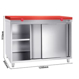 Edelstahl Arbeitsschrank PREMIUM - 1200x800mm - mit Schiebetür ohne Aufkantung inkl. Schneidplatte