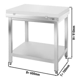 Edelstahl Arbeitstisch PREMIUM - 600x700mm - mit Grundboden ohne Aufkantung inkl. Schneideplatte