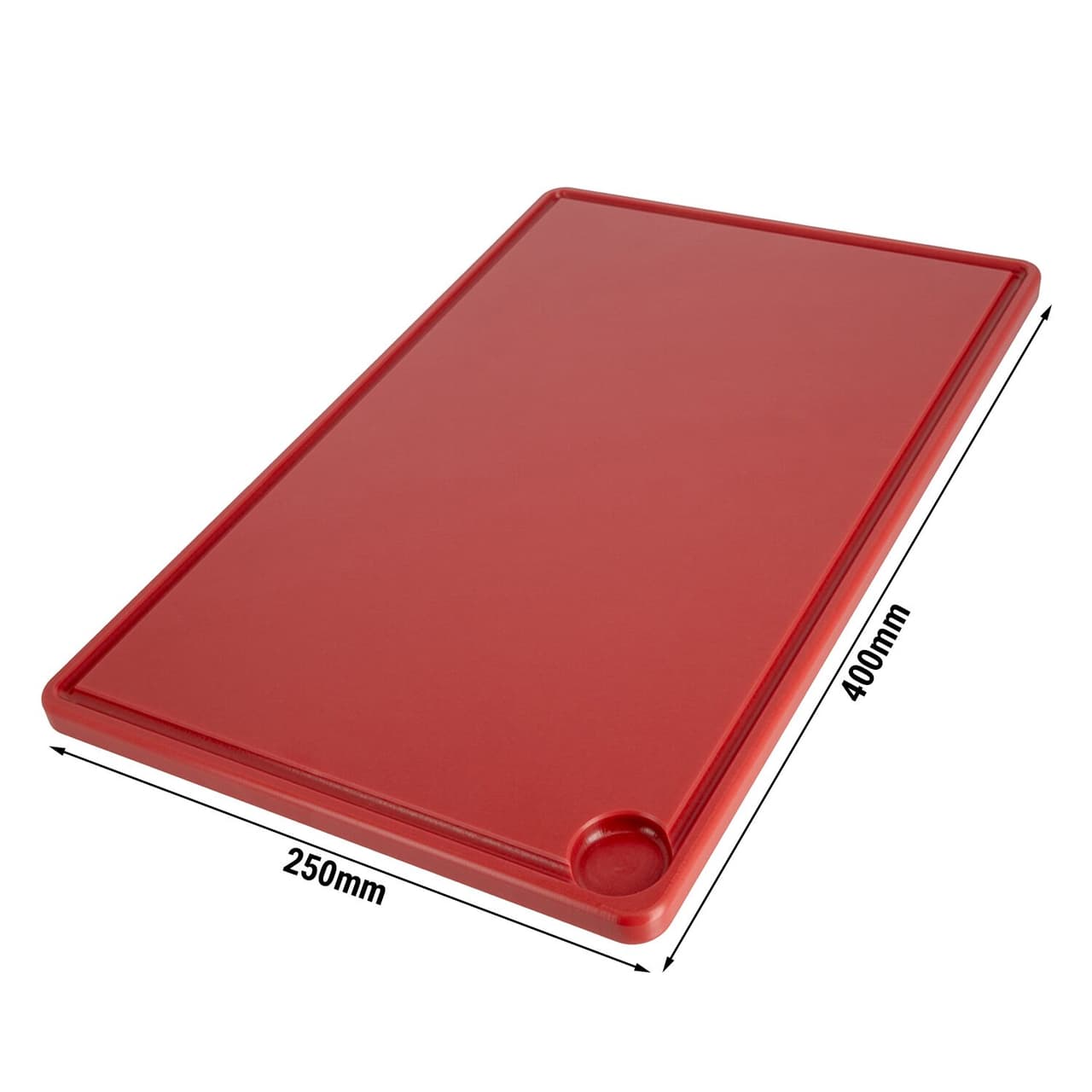 Schneidebrett mit Saftrille - 250x400mm - Dicke 20mm - Rot