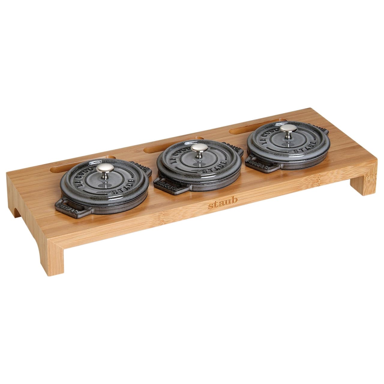 STAUB | SPECIALITIES - Servierbrett für 3 Mini-Cocottes - 420x160mm - Bambus