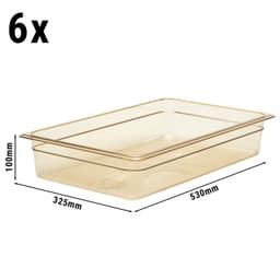 (6 Stück) CAMBRO | H-PAN™ -  Hitzebeständige GN 1/1 Behälter - Bernstein - Tiefe: 100mm