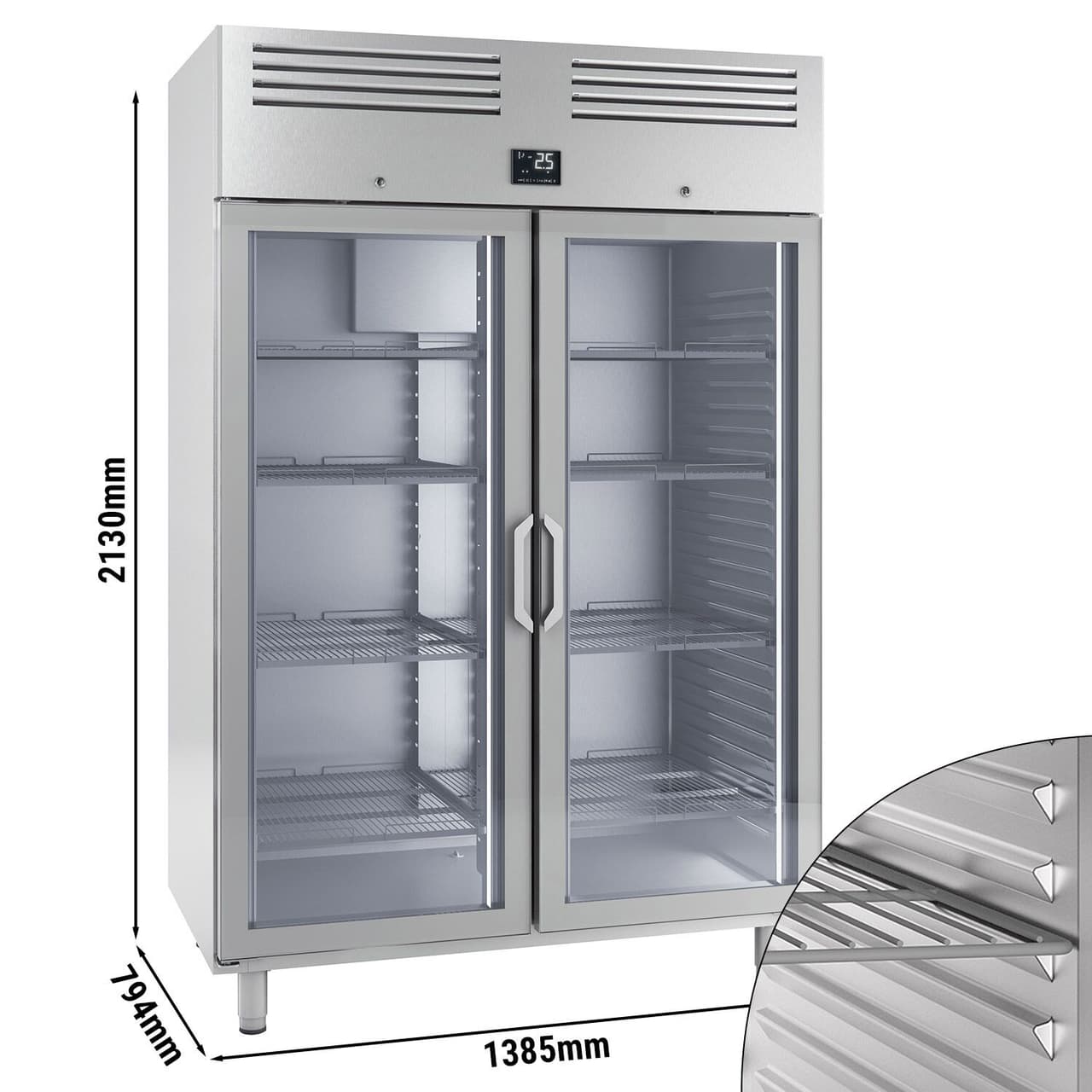 Kühlschrank Edelstahl Premium PLUS - GN 2/1 - 1240 Liter - mit 2 Glastüren