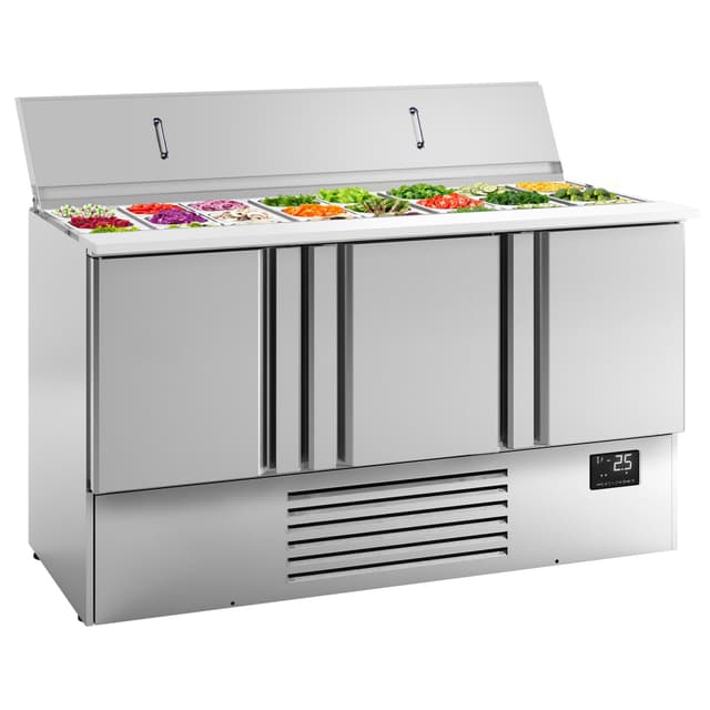 Saladette Premium PLUS - 1460mm - 3 Türen - mit Einlass für 9 x GN 1/3 & 6x GN 1/6 & Edelstahldeckel