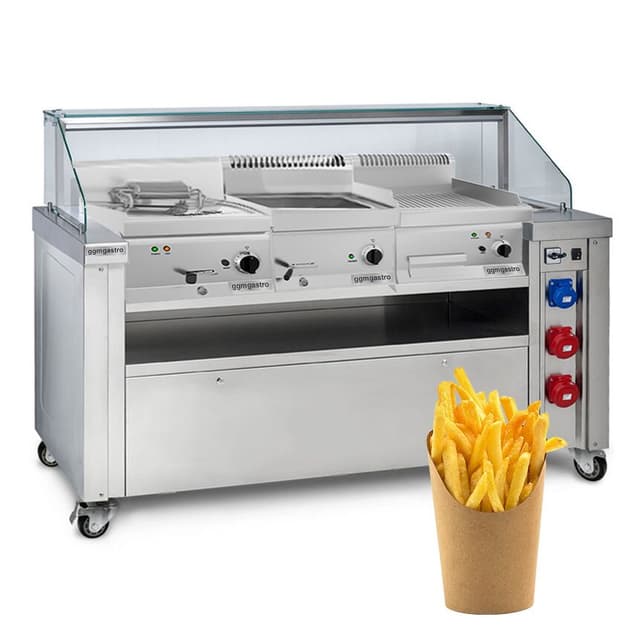 Mobile Kochstation - 1600x850mm - Höhe: 1170mm - inkl. Fritteuse, Bratplatte & Bain-Marie