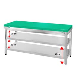 Edelstahl Arbeitstisch PREMIUM - 1500x800mm - mit Grundboden ohne Aufkantung inkl. Schneideplatte