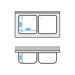 Spülschrank PREMIUM - 1200x700mm - mit 2 Becken mittig